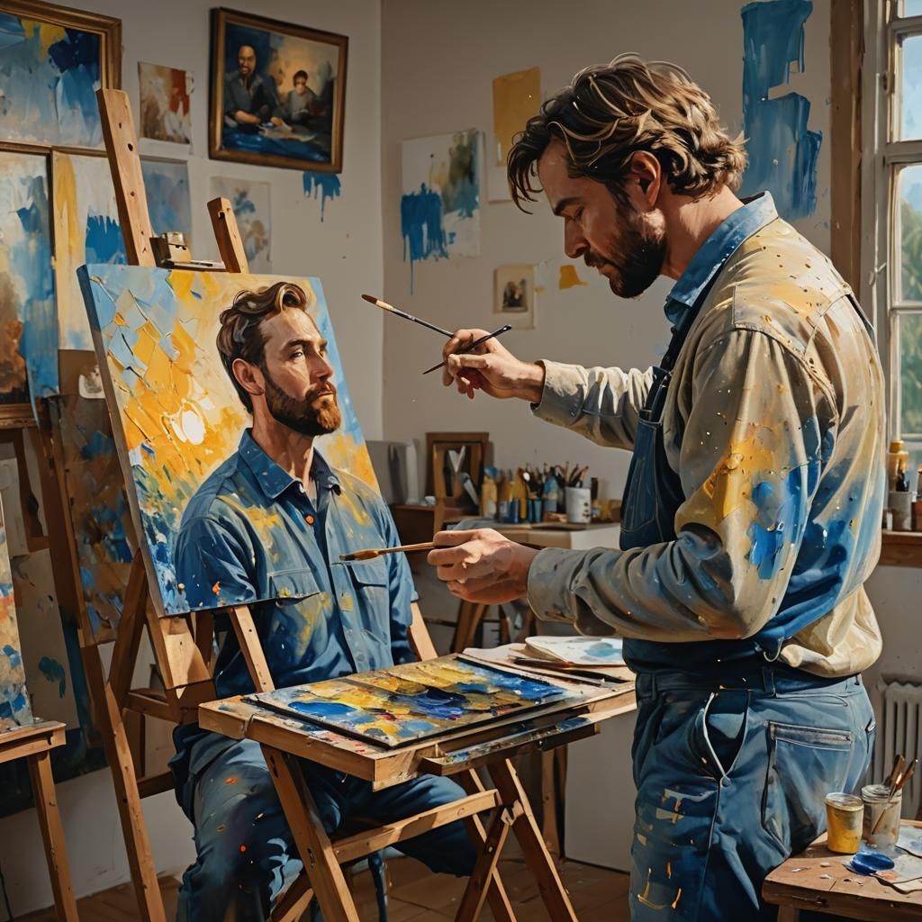 Impressionistic Portrait of an Artist in His Studio