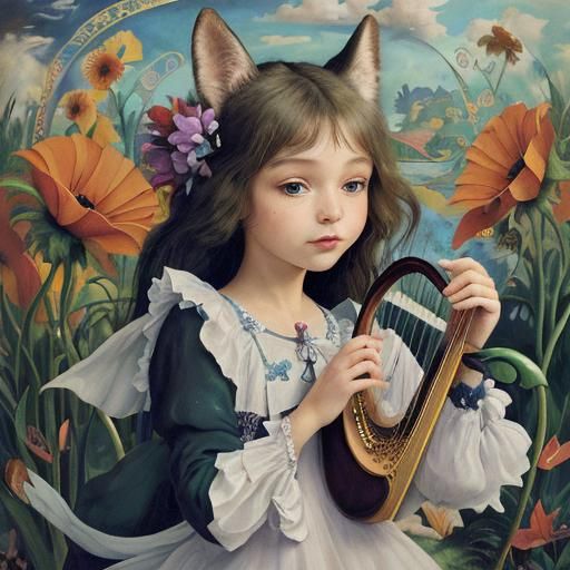 Dreamlike Utopia with Anthropomorphic Flowers as Surreal Oil...