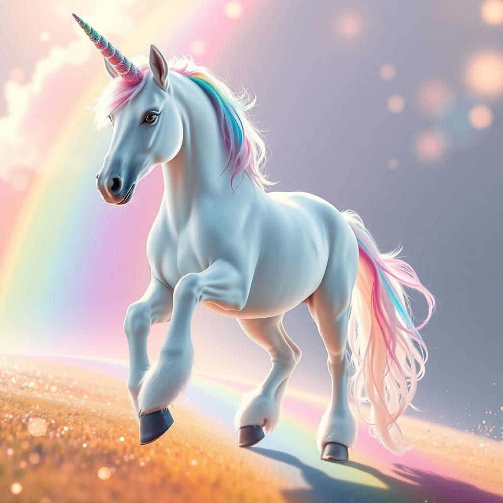 Ethereal White Unicorn with Rainbow Mane and Horn
