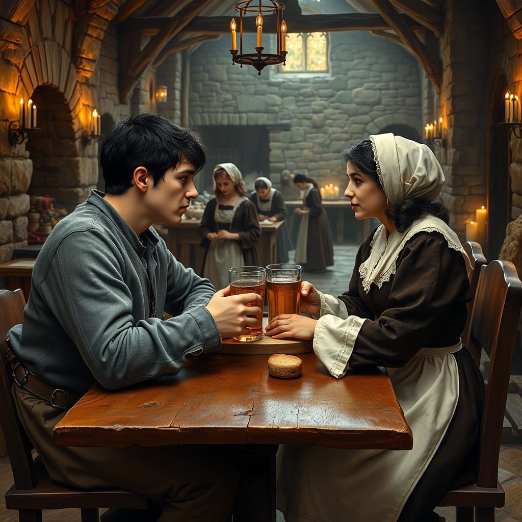 Intense Medieval Moment in Golden Oil Painting Style