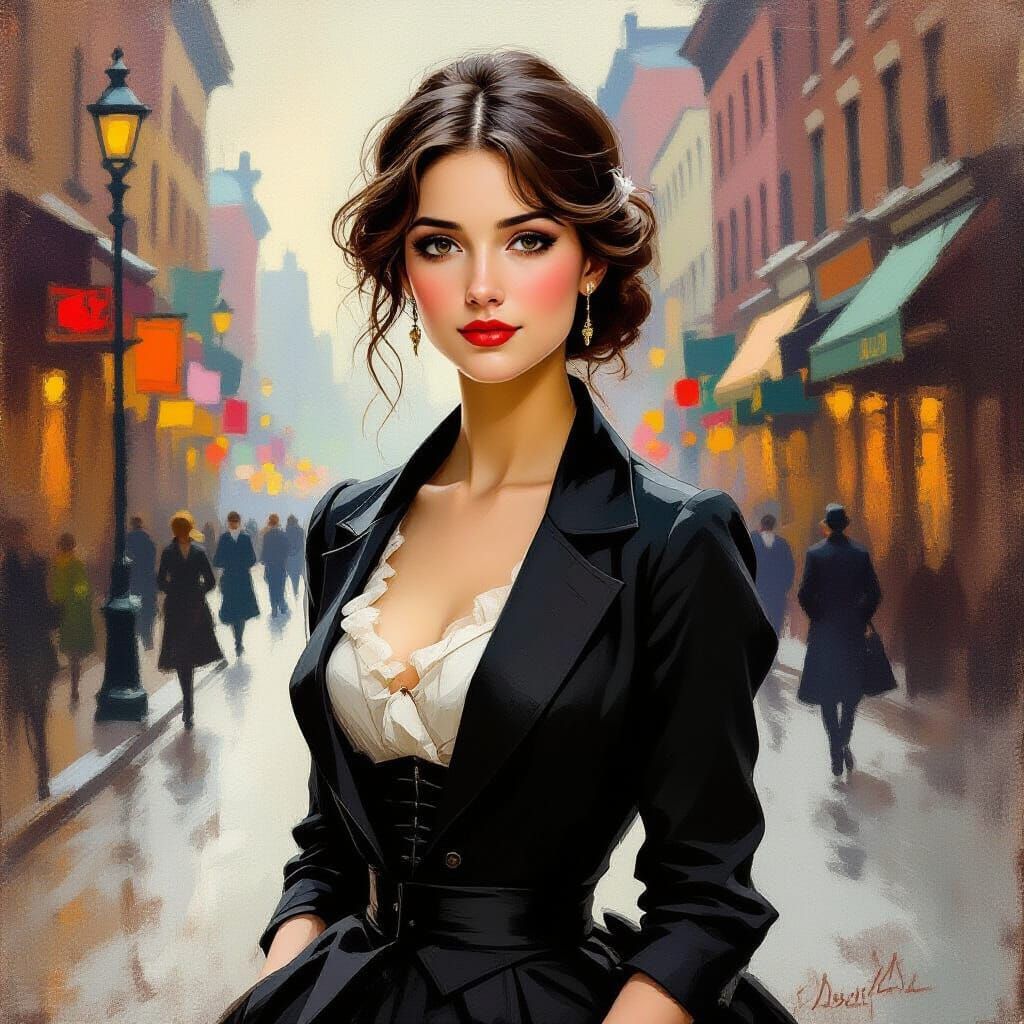Young Woman in Elegant Attire, Ashcan School Style