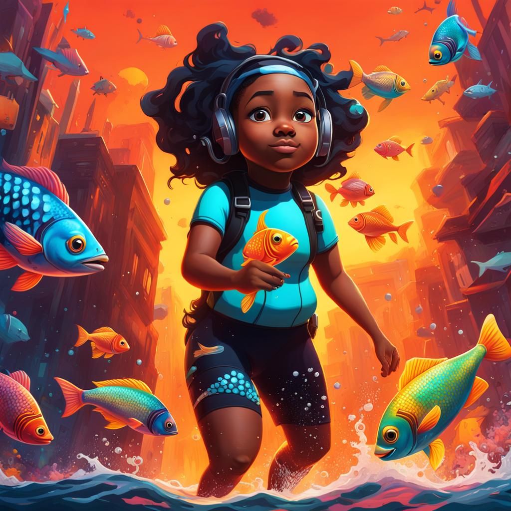 Girl Scuba Diving: Graffiti and Splash Art Style