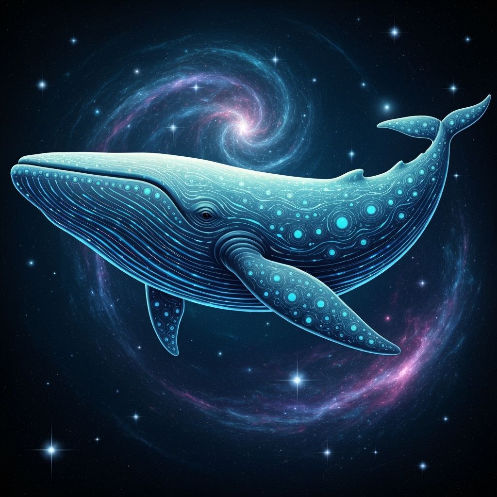 Celestial Whale Swims Through Cosmic Nebulae in Abstract Sty...