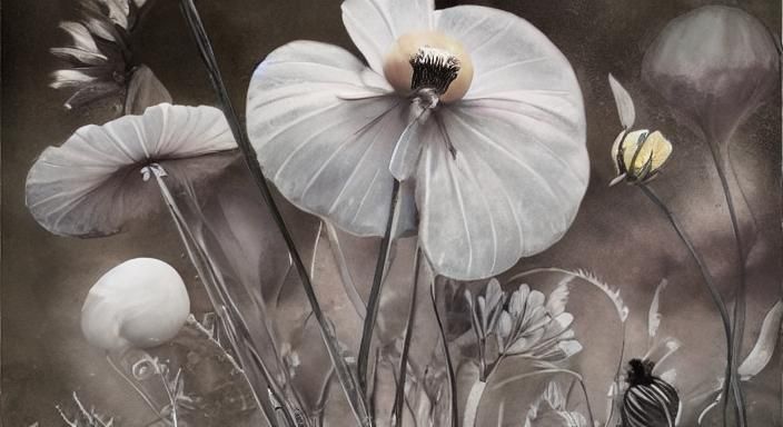 Neon Mushroom Field with Japanese Calligraphy Elements