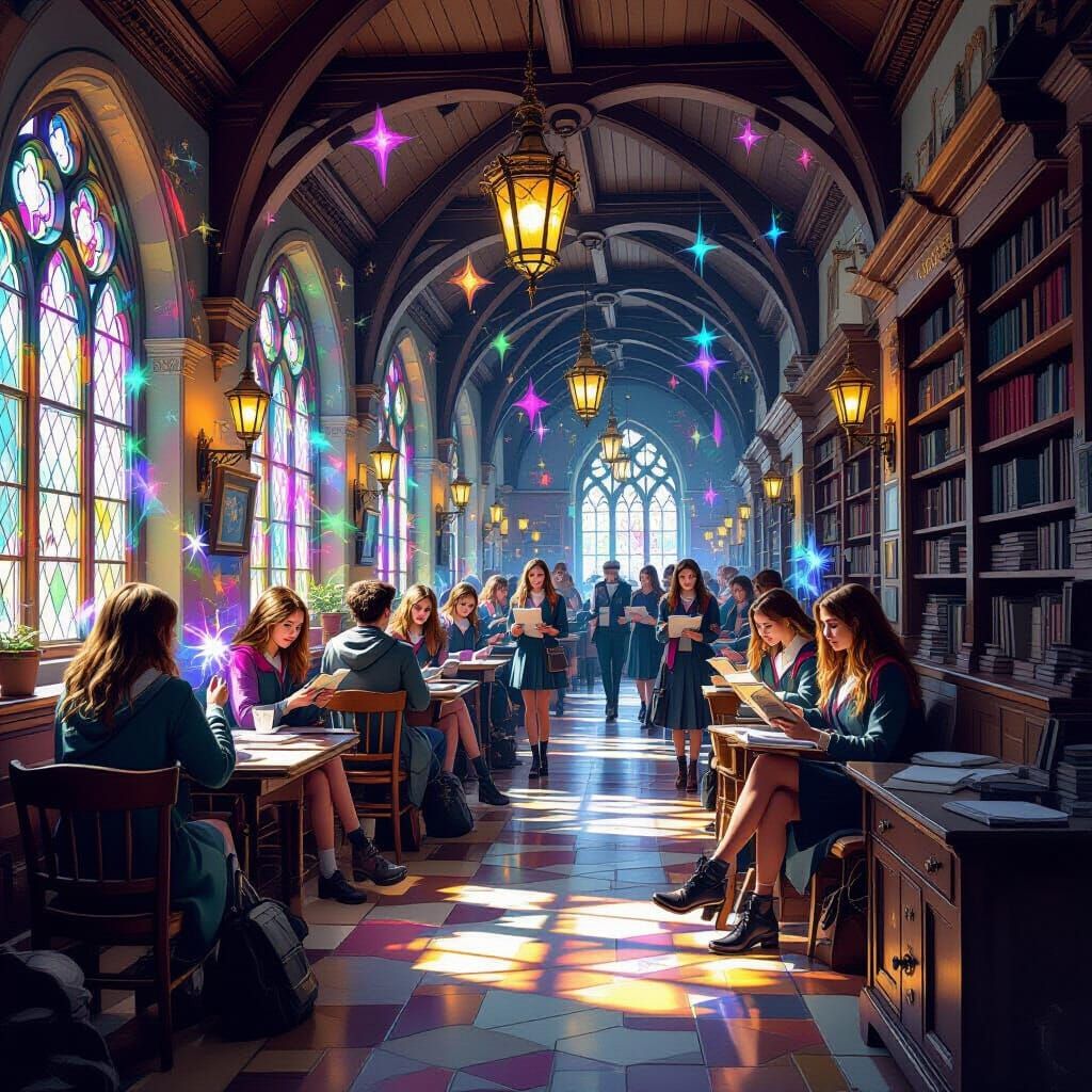 Magical School Corridor Full of Students