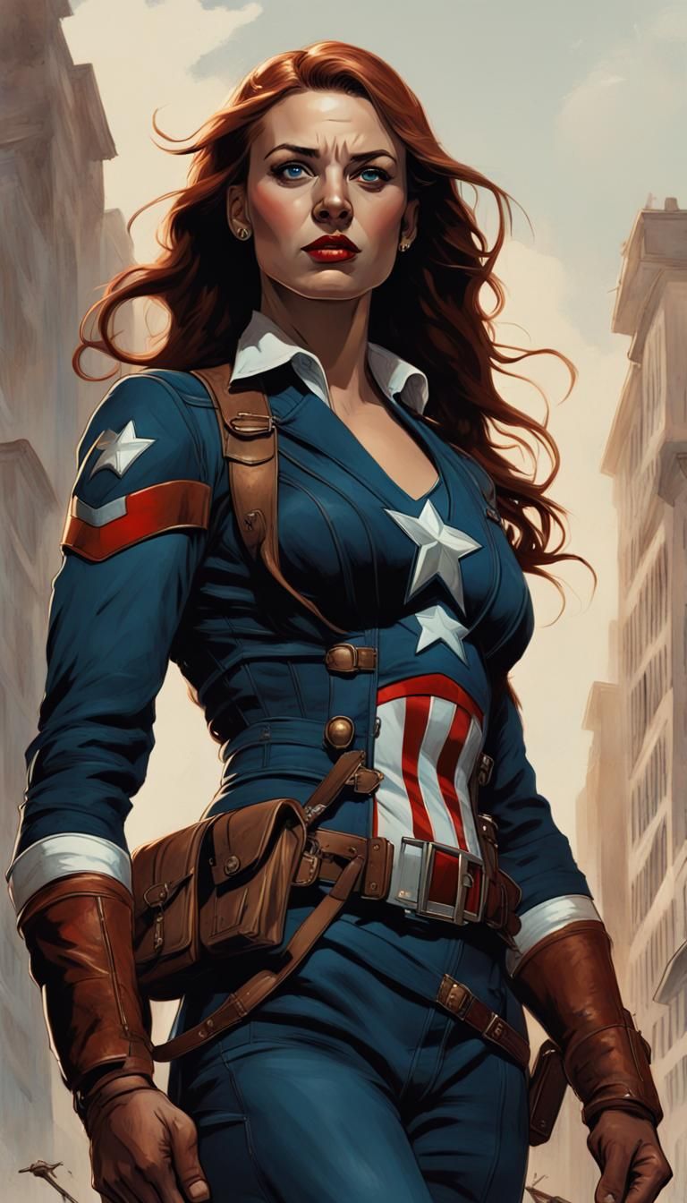 Female Captain America in Classic Illustration Style