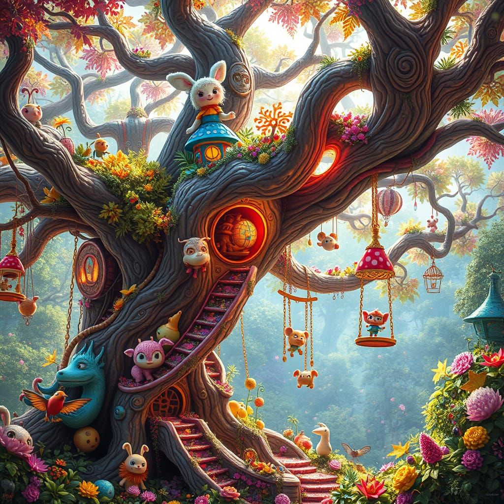 Whimsical Toys in a Fantastical Forest