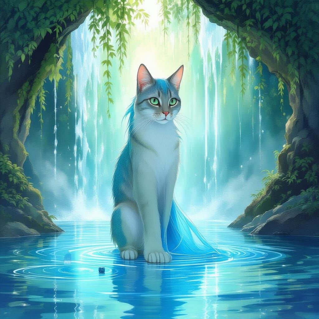 Mythical Water Spirit in Luminous Watercolor Style