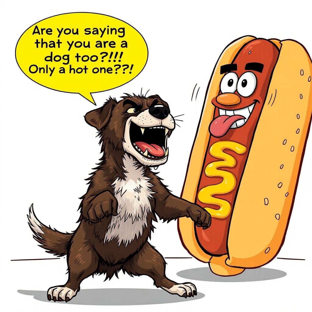 Terrier Mix Confronts Anthropomorphic Hot Dog in a Playful C...