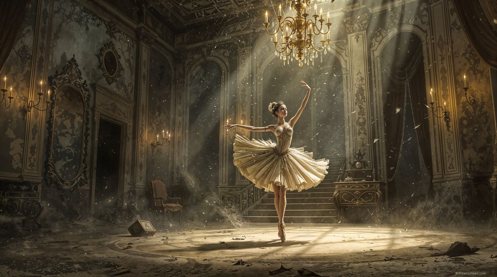 Forgotten Ballerina's Lament in a Decaying Grandeur