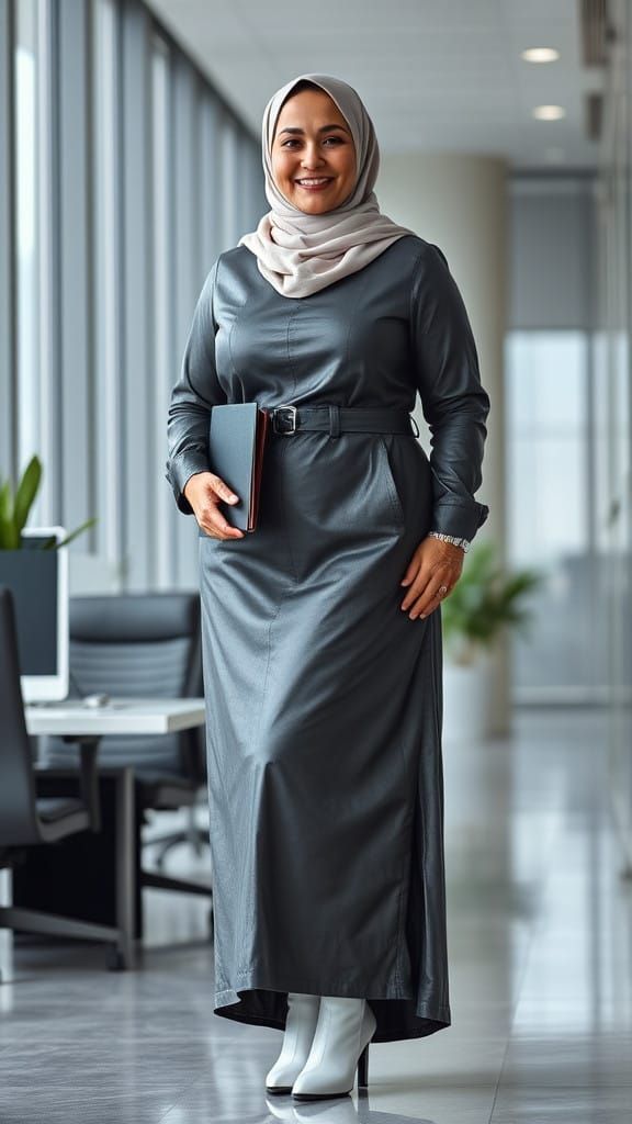 Middle Eastern Beauty with a Rasor Sharp Look Wearing Grey L...