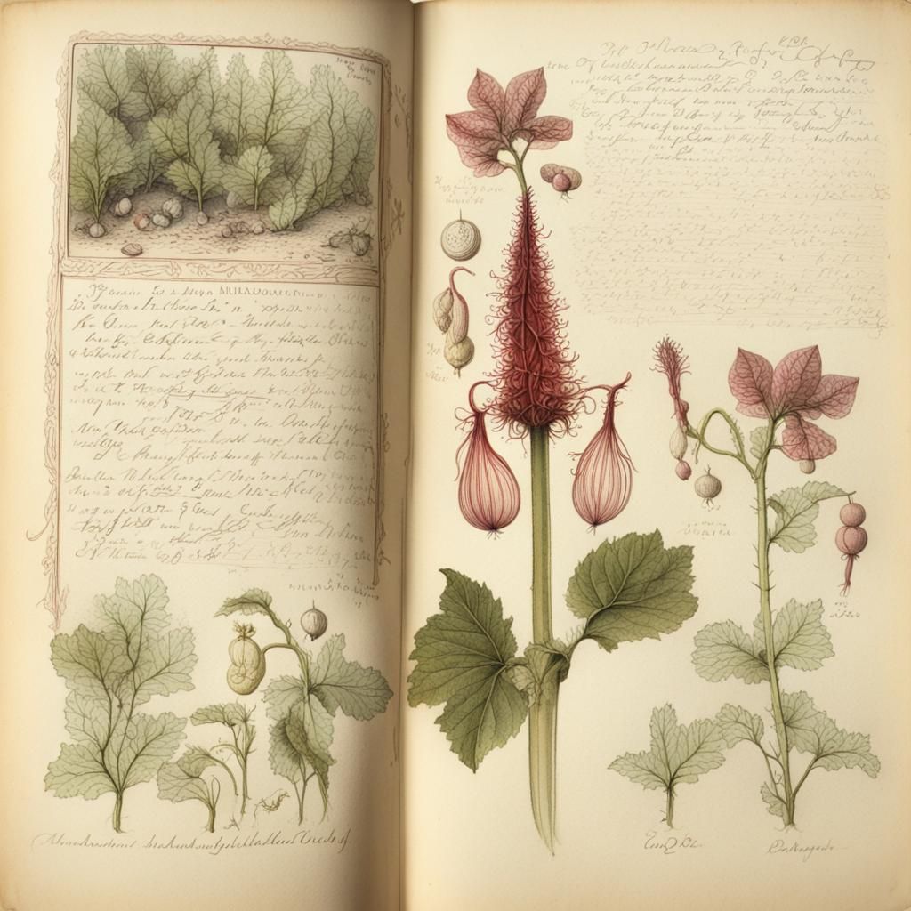 Edwardian Botanical Illustration of Rhubarb in Journal