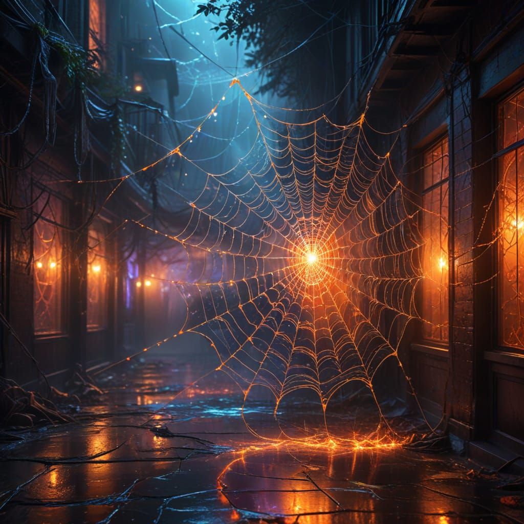 Cybernetic Phoenix of Neon Cobwebs in Electric Light