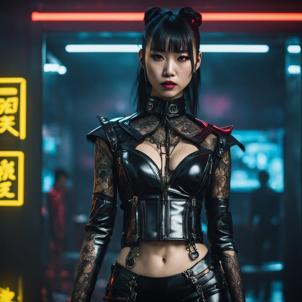 Cyberpunk Gothic Goddess in Neon Latex Armor