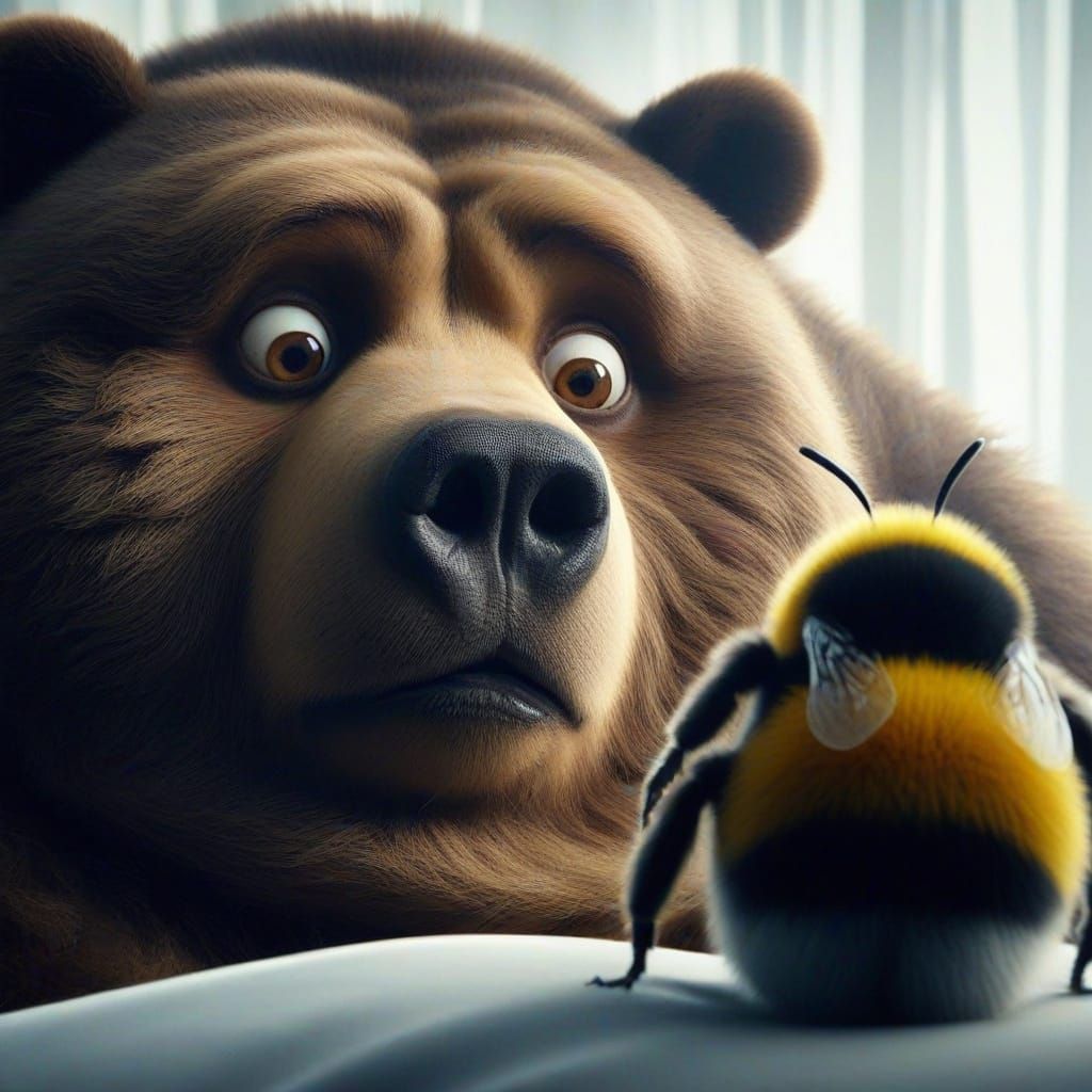 Empathetic Bear and Sleeping Bumble Bee Photograph