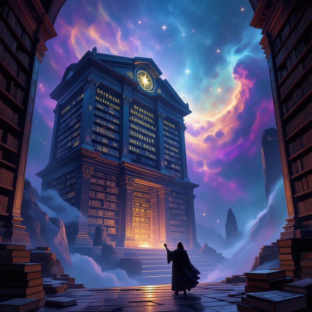 Cosmic Obsidian Library in Nebula