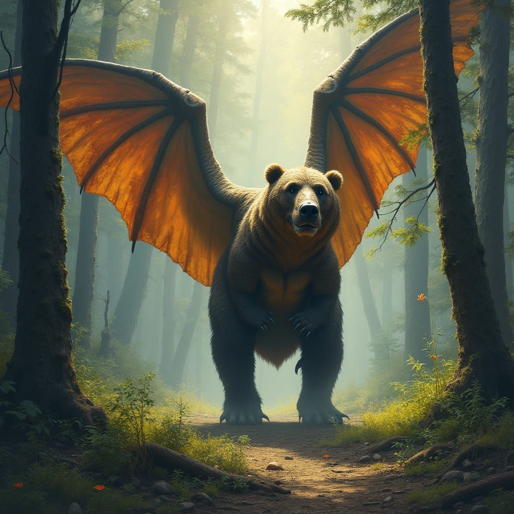 Dramatic Hybrid Creature Takes Flight in a Vibrant, Mystical...