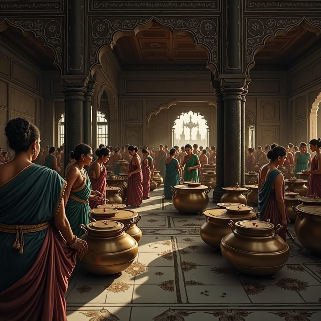 Ancient Indian Royal Kitchen with Female Cooks