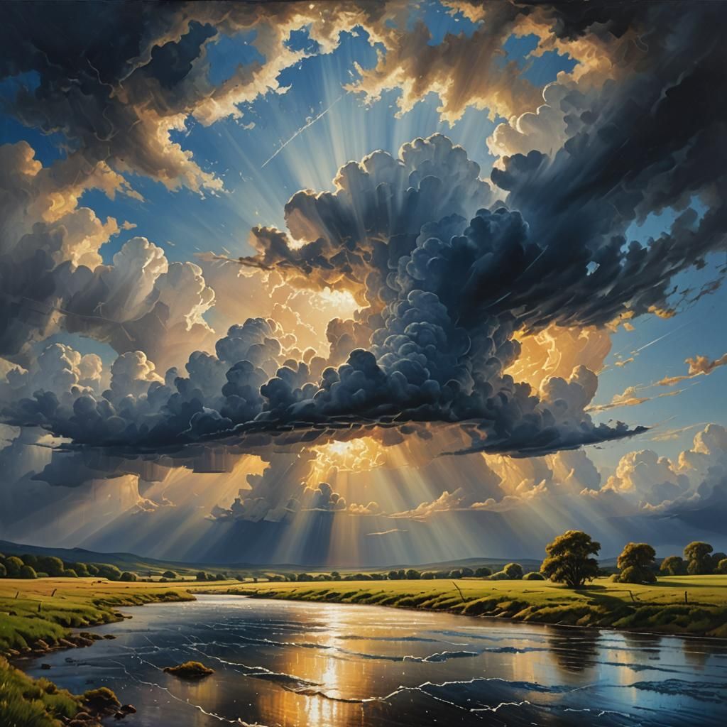 Dramatic Sun Rays Bursting Through Storm Clouds