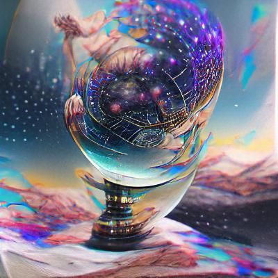 Holographic Astral Globe in Mixed Media Style