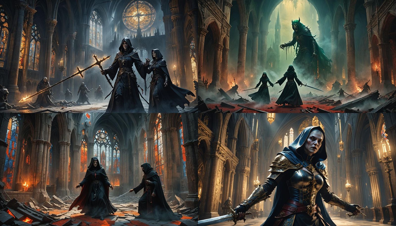 Vampire Nun vs Werewolf: Fantasy Concept Art