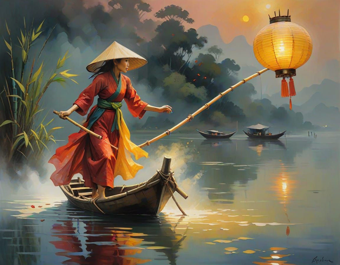 Vietnamese Fisherman's Serene Dawn