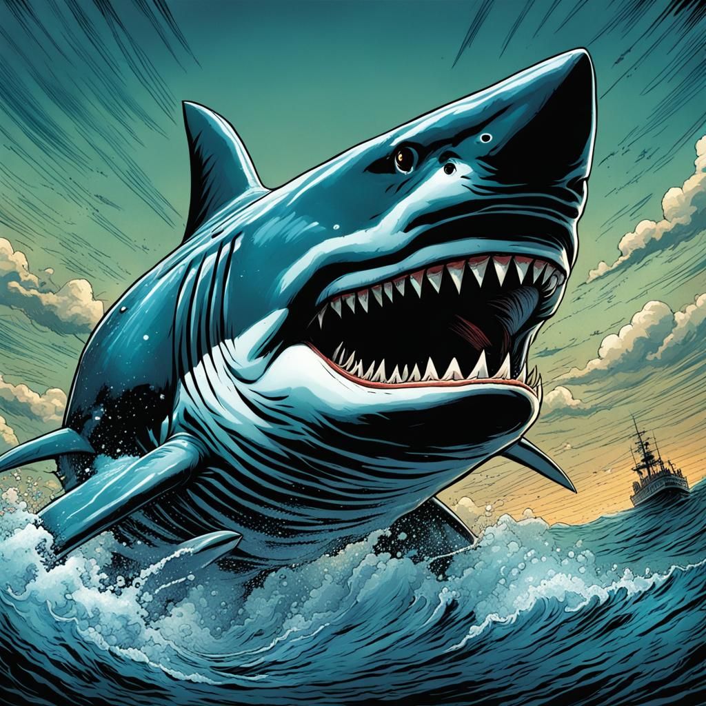Giant Shark Comic Book Art by Brooks & Mumford