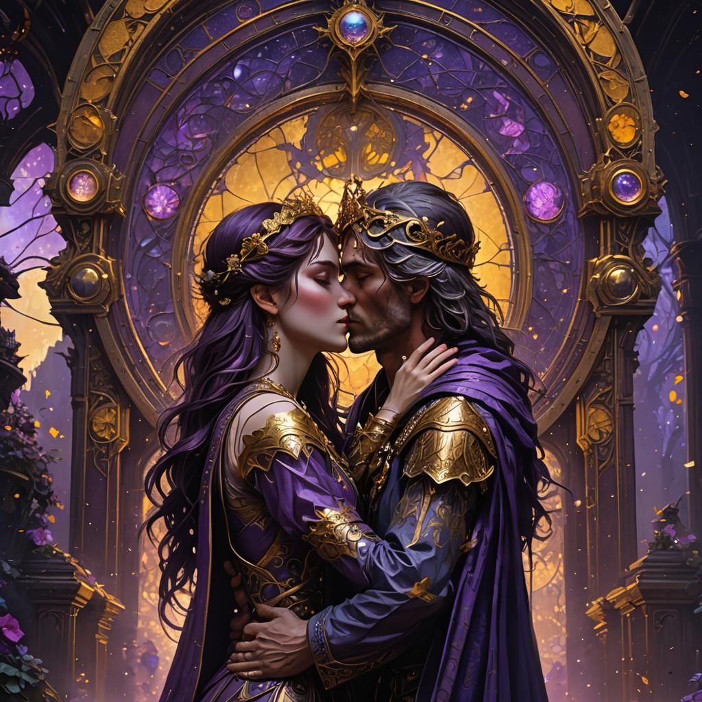 Epic Parting Kiss in Dark Fantasy Style