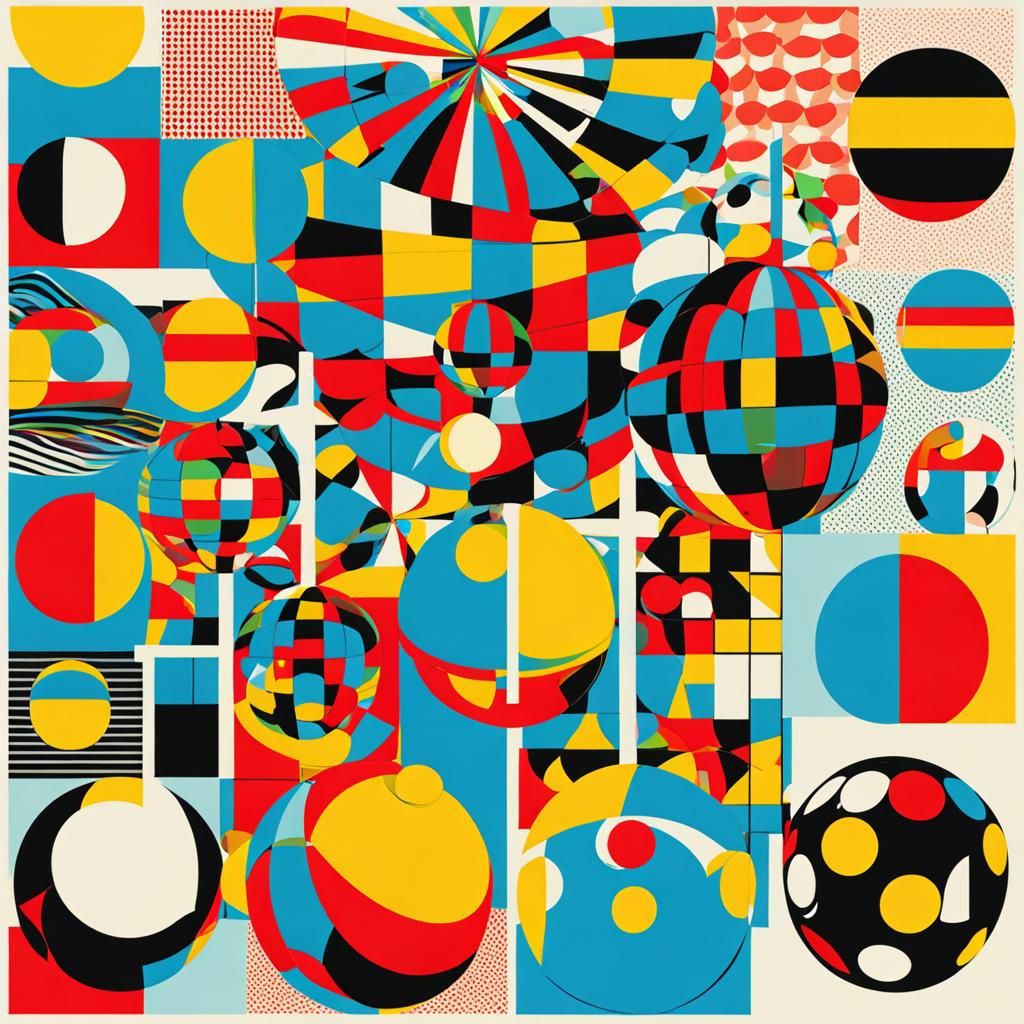 Geometric Spheres in Pop Art Screen Print