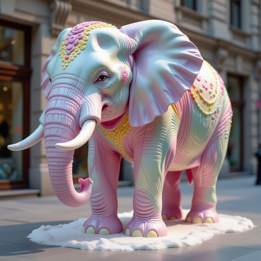 Hyperrealistic Ice Cream Elephant in Detailed Setting