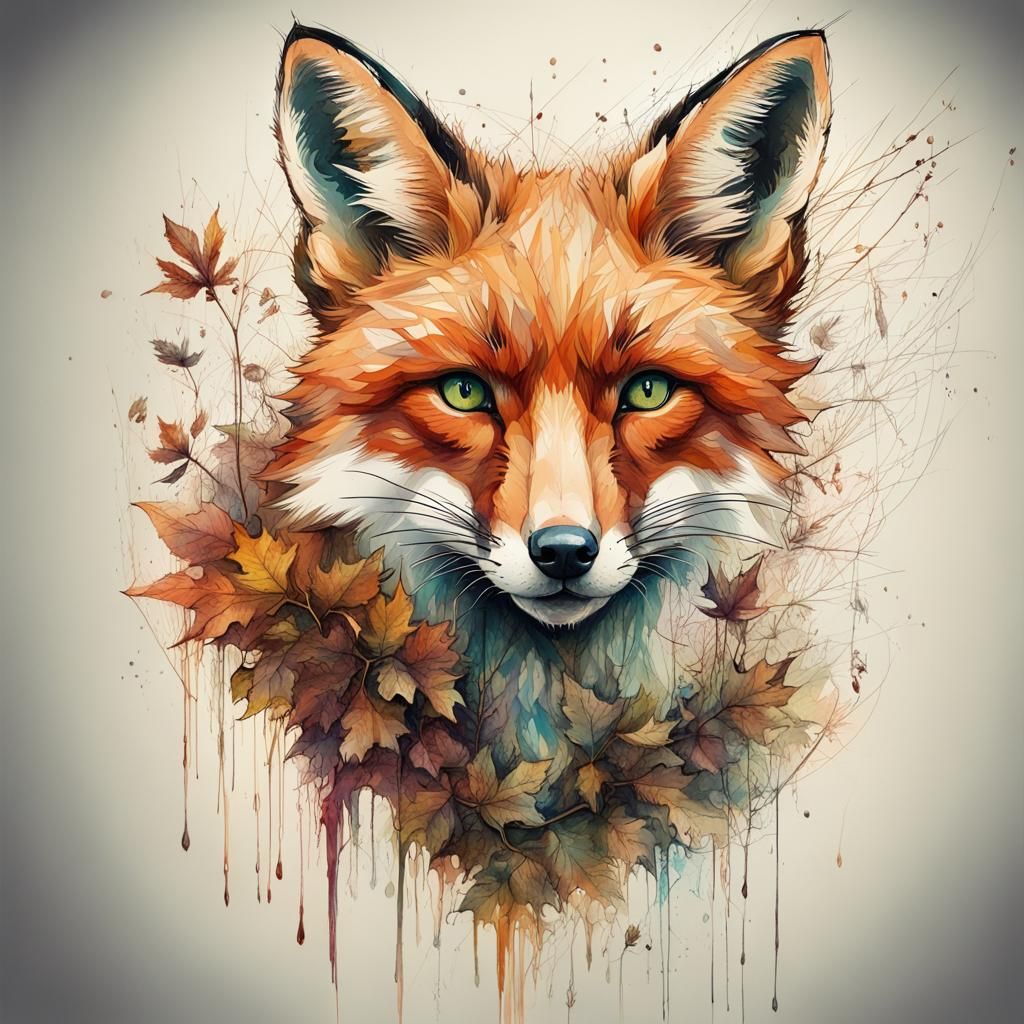 Woodland Fox in Mixed Media Style