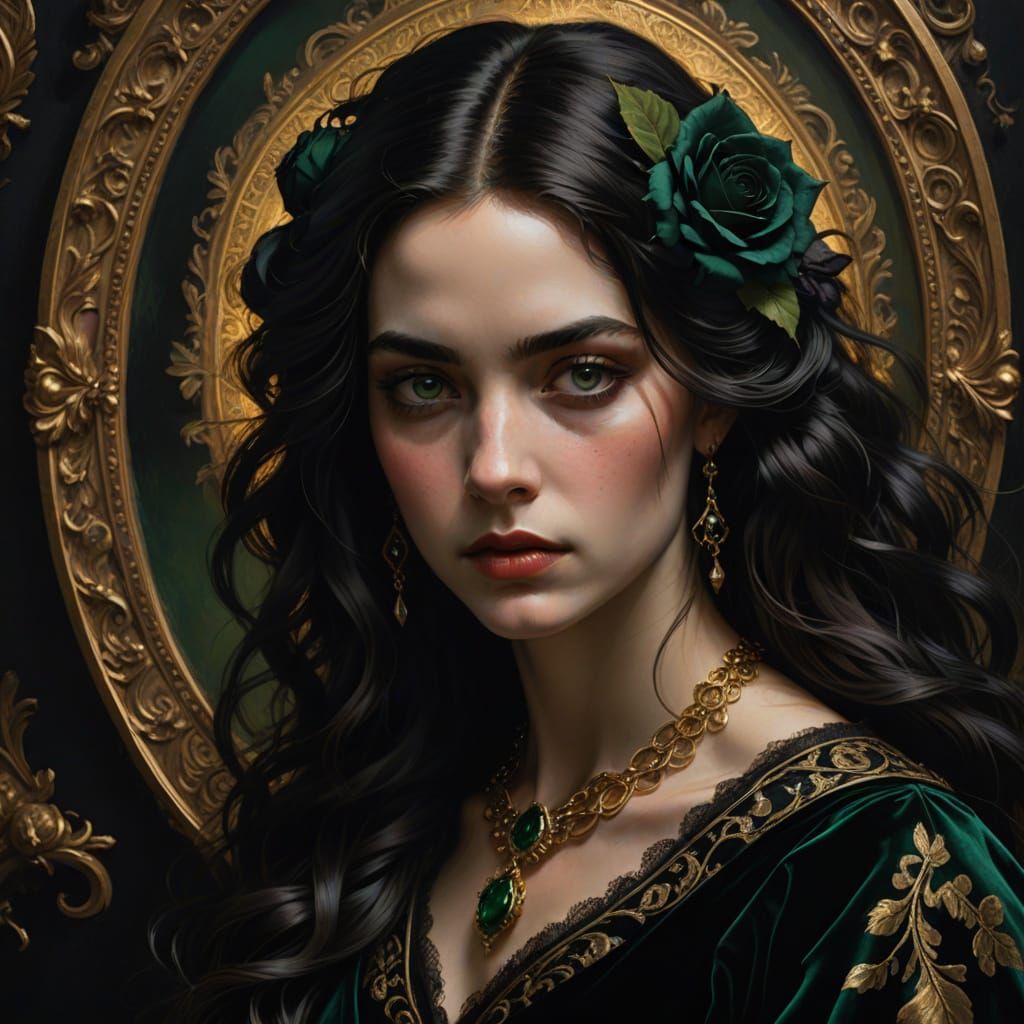 Elegant Baroque Portrait with Emerald Eyes