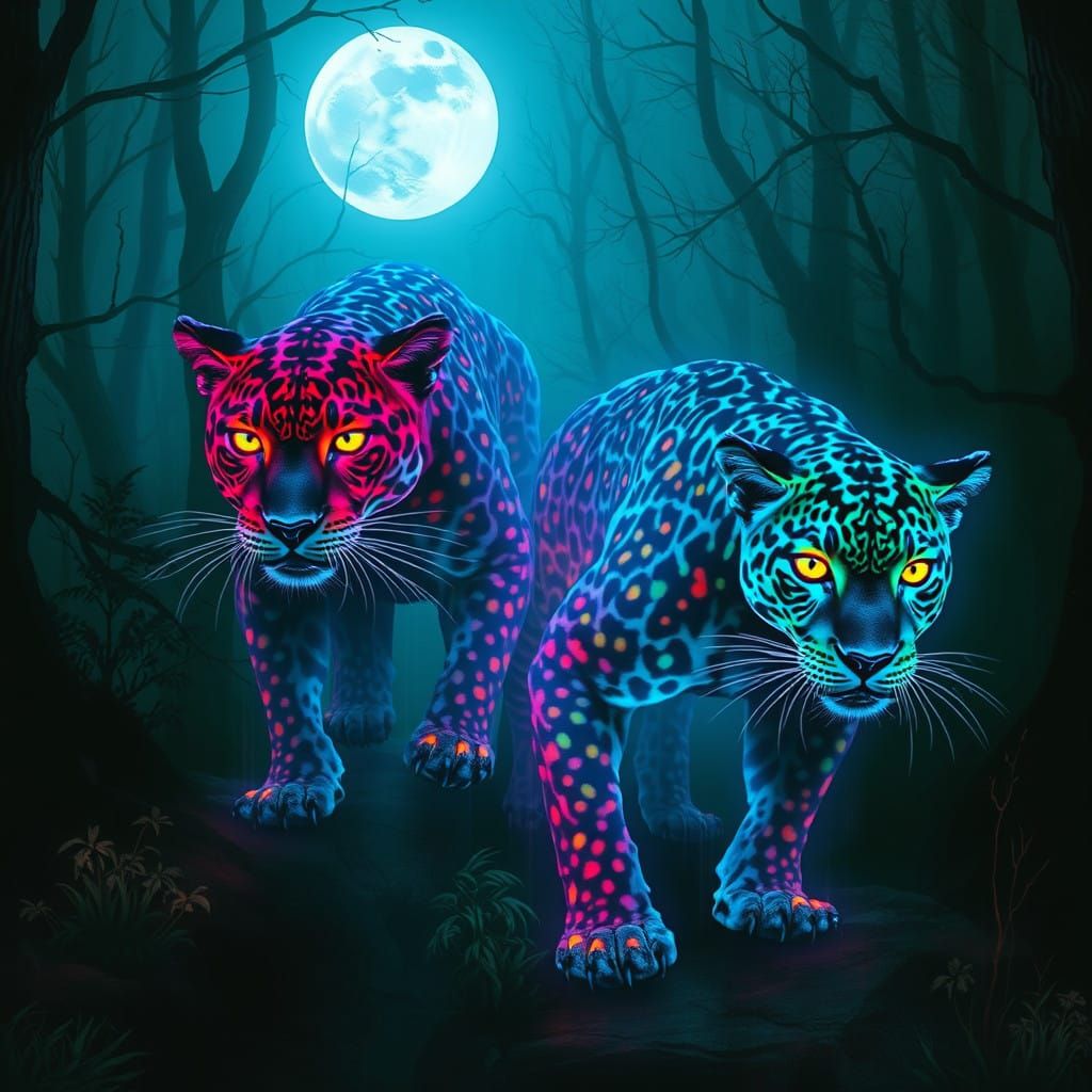 Luminescent Predators in Moonlit Forest
