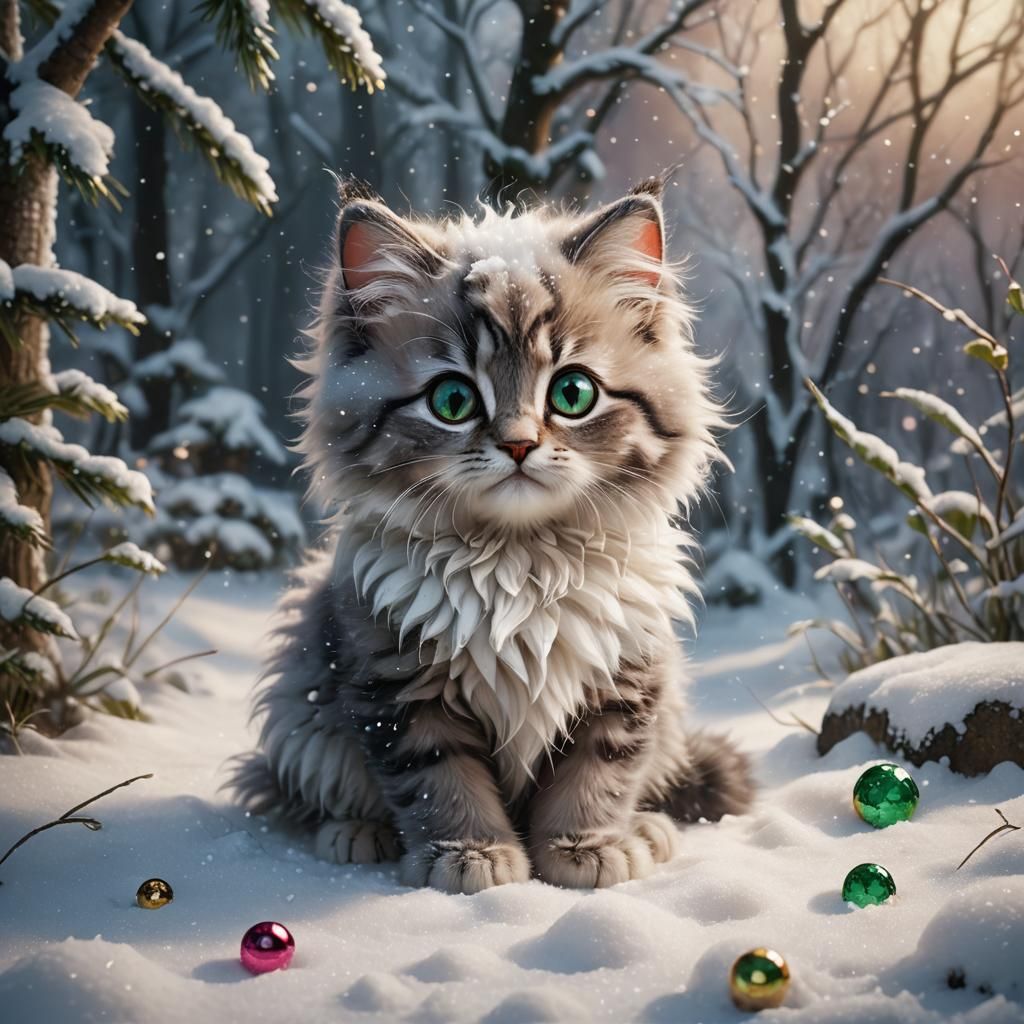 Cute Emerald-Eyed Kitten Fantasy Concept Art