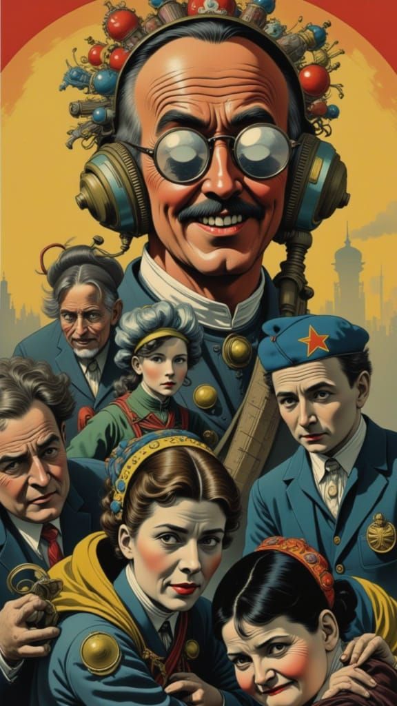 Soviet Propaganda Poster of Heroic Scientists in Fantasy Art...