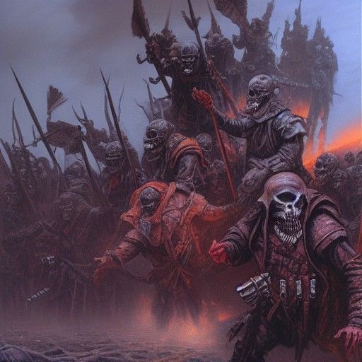 Death Raiders Arrive at Dark as Oil Painting