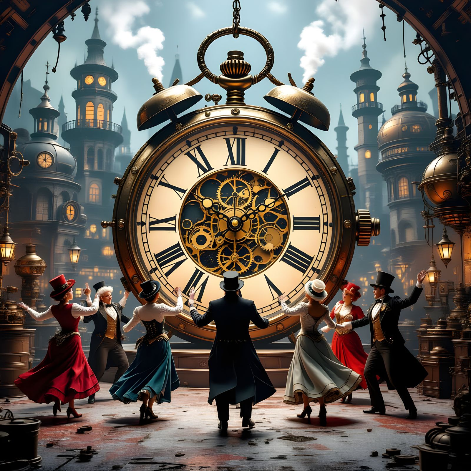Steampunk Seniors Concert Inside Giant Ornate Pocket Watch