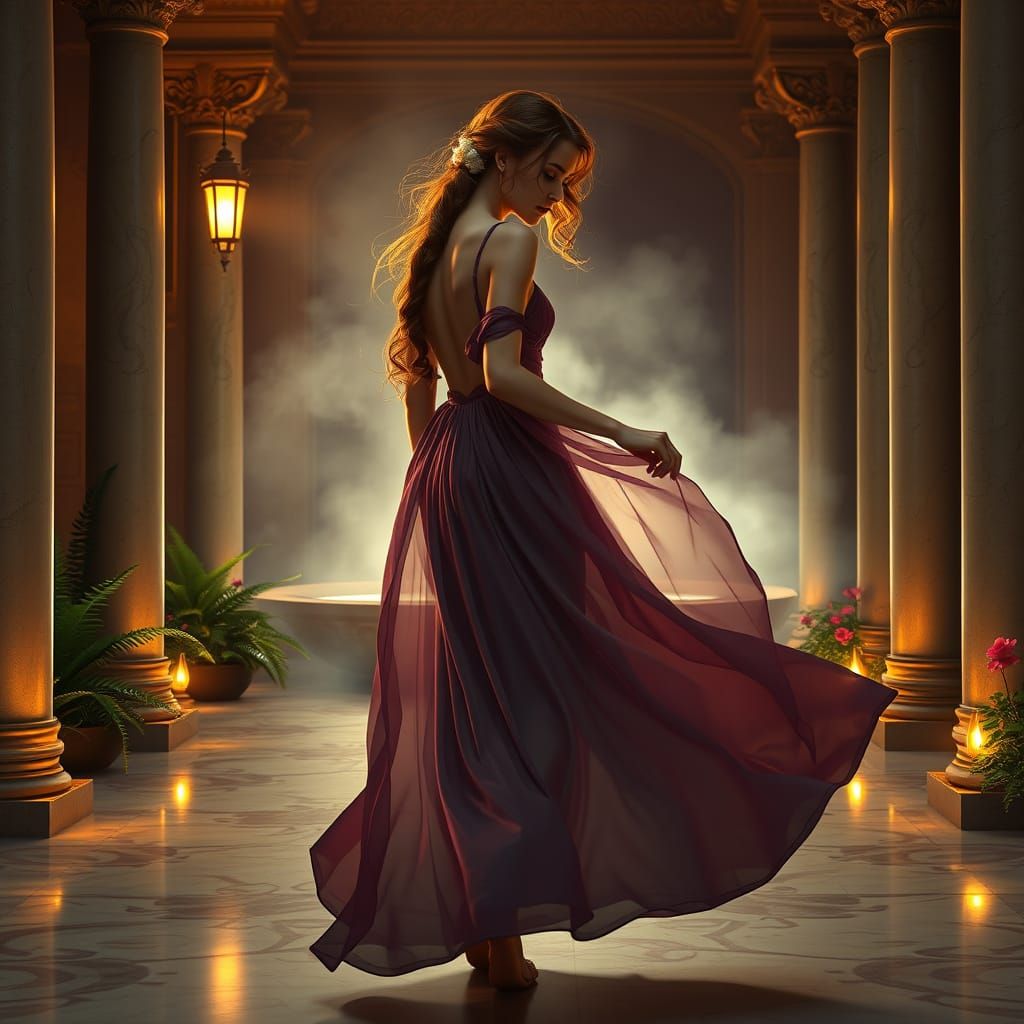 Elegant Medieval Bath Scene in Vibrant Colors