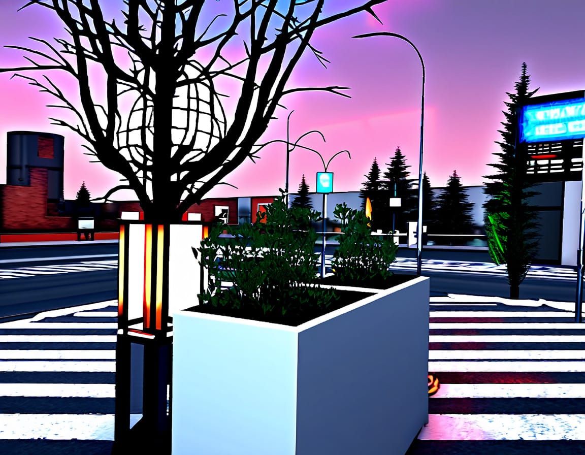 Surreal Downtown Metropolis Unfolds at Dusk in Vivid Matte P...