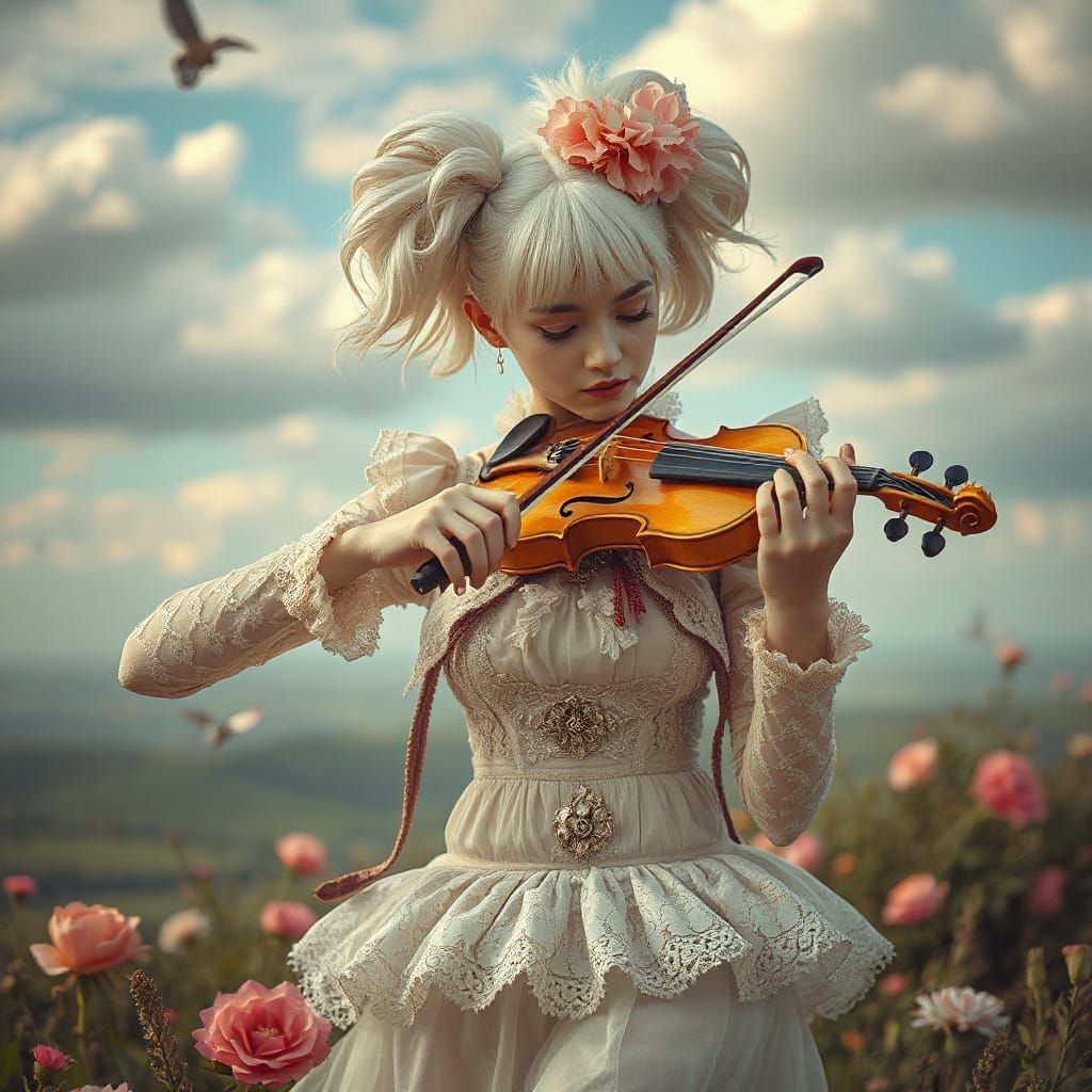Albino Androgynous Violinist in Surreal Dreamscape