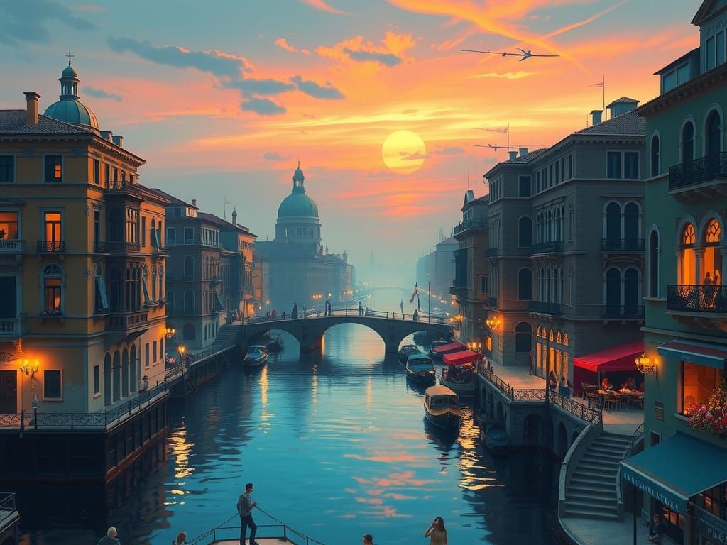 Luminous Cityscape Inspired by Canaletto