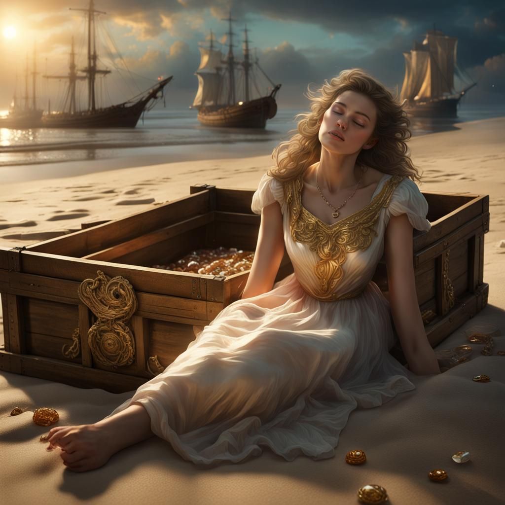 Woman Asleep with Treasure on a Shore