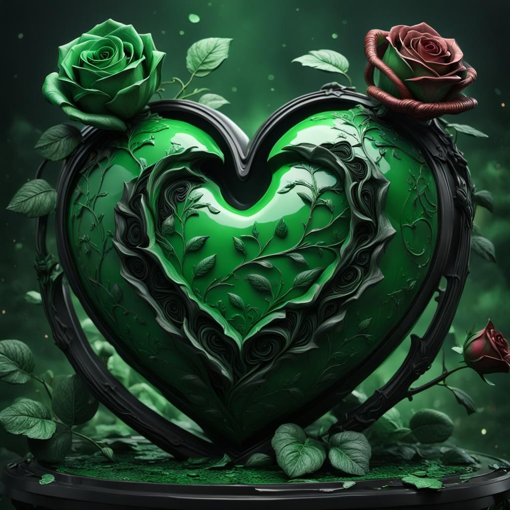 Green and Black Rose Broken Heart Vase