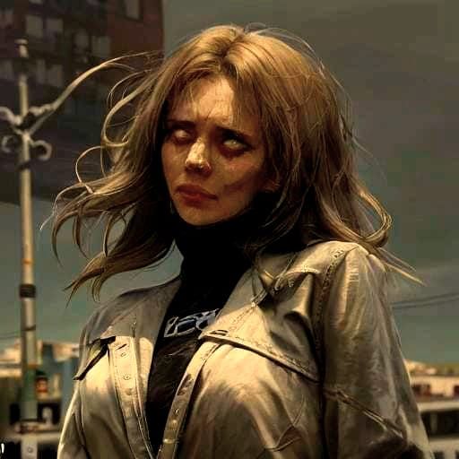 Crying Woman at Sunrise in Cityscape