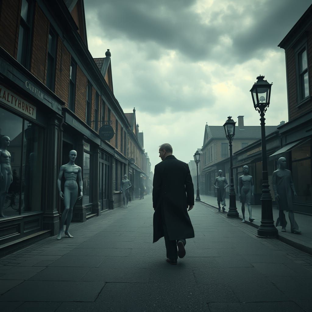 Eerie Mannequins in a Cinematic Street Scene