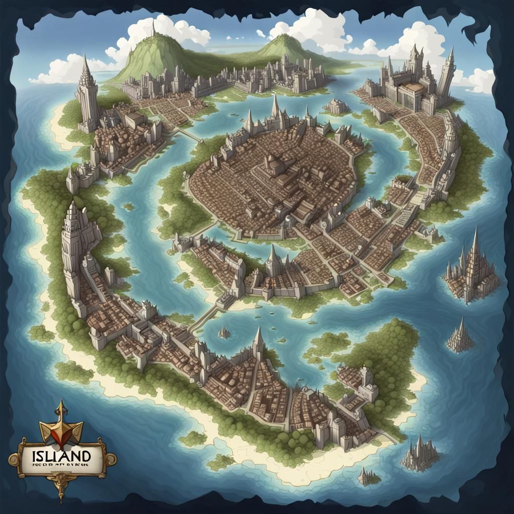 Fantasy Island City Battlemap with High Magic