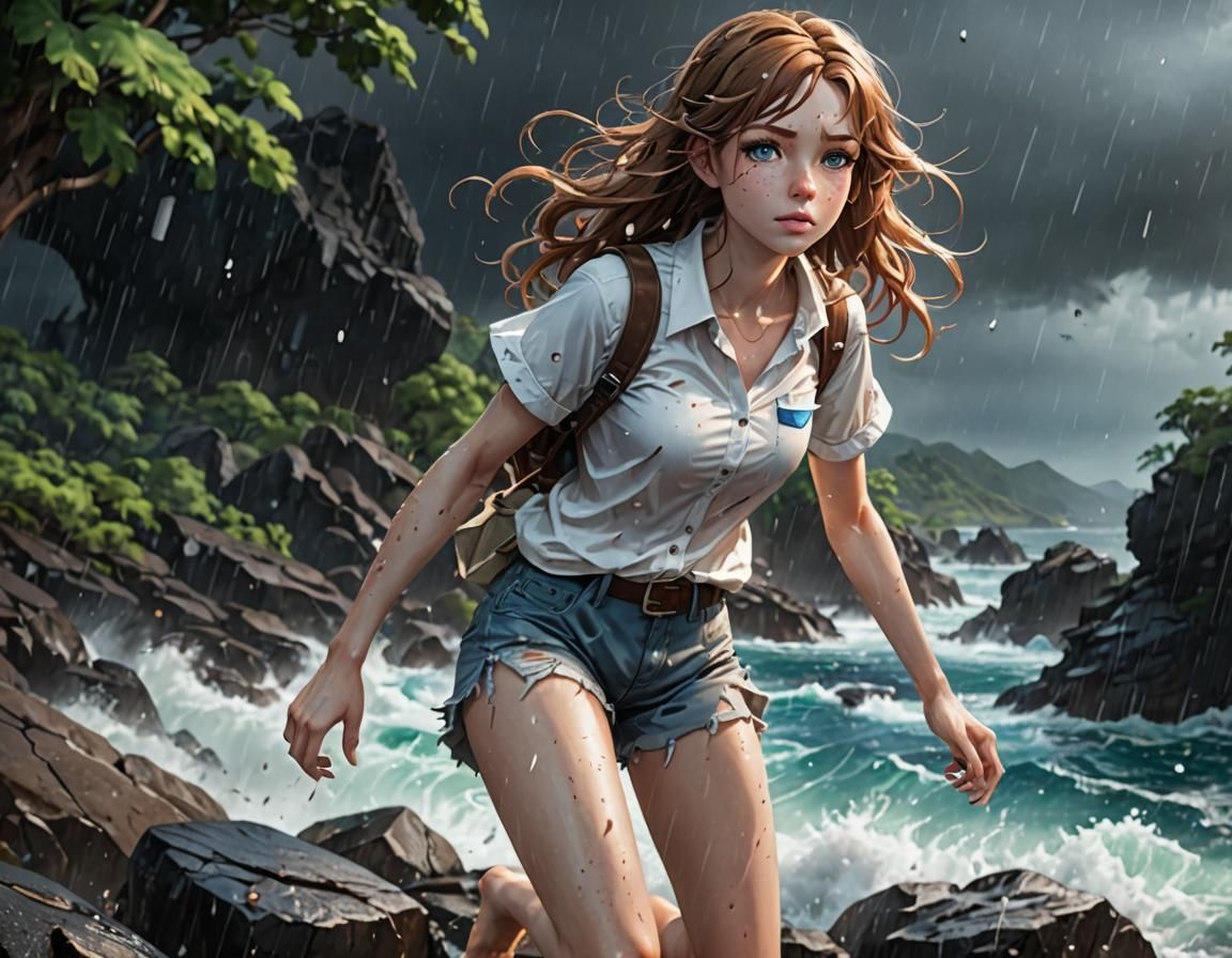 Anime Girl Seeks Shelter on Stormy Island