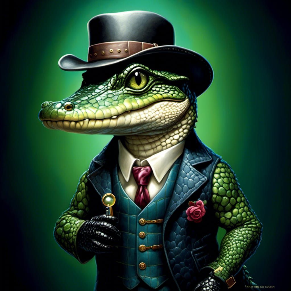 Alligator Detective in Film Noir Style
