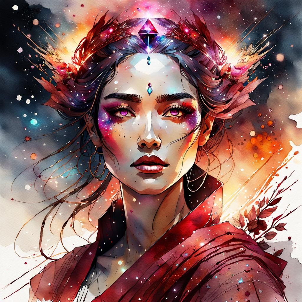Ruby Queen: Digital Watercolor Gems Goddess