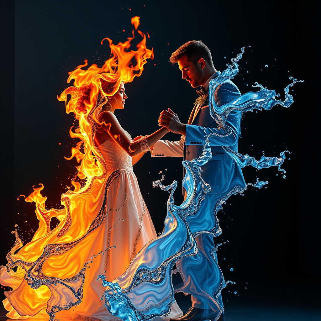 Fiery Man and Water Woman Dance Under Stars